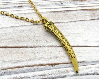 Antique Gold Tibetan Style Large Tusk Pendant Necklace, Tribal Necklace, Boho Jewelry, Gifts for Men, Men's Necklace, Women's Necklace
