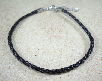 Black Braided Faux Leather Bracelet, Silver Tone Lobster Clasp, Men's Bracelet, Gift for Men, Men's Jewelry, Women's Bracelet