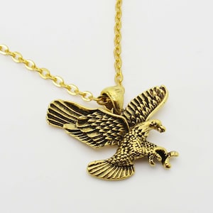 Gold Eagle Pendant Necklace, Men&#39;s Necklace, Gold American Eagle Jewelry, Nature Necklace, Tribal Necklace, Eagle Pendant, Necklace for Men
