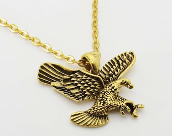 Gold Eagle Pendant Necklace, Men's Necklace, Gold American Eagle Jewelry, Nature Necklace, Tribal Necklace, Eagle Pendant, Necklace for Men