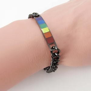Black Stainless Steel Rainbow Pride Bracelet, Men&#39;s Bracelet, Pride Bracelet, Women&#39;s Bracelet, LGBT Jewelry, Men&#39;s Jewelry