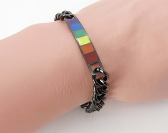 Black Stainless Steel Rainbow Pride Bracelet, Men's Bracelet, Pride Bracelet, Women's Bracelet, LGBT Jewelry, Men's Jewelry
