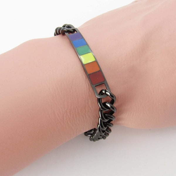 Black Stainless Steel Rainbow Pride Bracelet, Men's Bracelet, Pride Bracelet, Women's Bracelet, LGBT Jewelry, Men's Jewelry