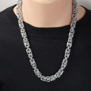 Collier Chaîne En Argent Massif 925 - Modèle Byzantine - Longueur 52 Cm - 121g - Occasion Patiné
