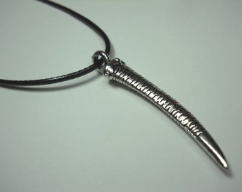 Antique Silver Tone Horn Pendant, Men's Necklace, Women's Necklace, Blace/Brown Faux Leather Cord, Black/Brown Suede Leather Cord