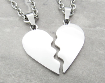 Stainless Steel Friendship Hearts Charm Pendant Necklace, Women's Necklace, Friendship Jewelry, Split Heart Pair Pendant Necklace