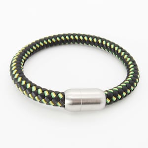 Black Green Yellow Weave Braded Leather Cord Bracelet, 304 Stainless Steel Magnetic Clasp, Men&#39;s Leather Bracelet, Women&#39;s Bracelet