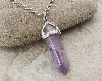 Faceted Bullet Cut Amethyst Gemstone Pendant, Amethyst Quartz Crystal Pendant, Men's Necklace, Chakra Healing Crystal, Women's Necklace