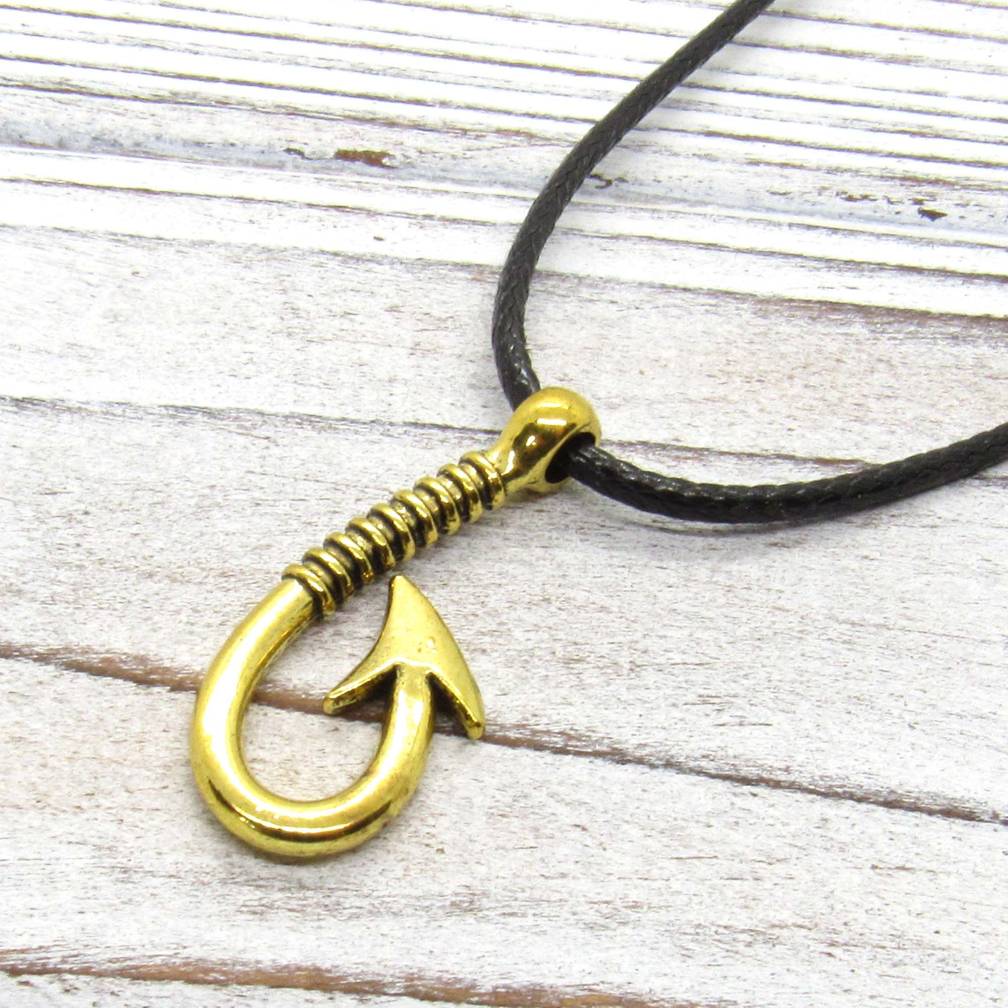 Antique Gold Tone Fish Hook Pendant Necklace, Fish Hook Charm Necklace,  Fisher Jewelry, Gift for Men, Men's Jewelry, Women's Jewelry