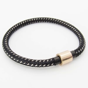 Black and Silver Poly Leather Cord Bracelet with Magnetic Clasp, Men&#39;s Poly Leather Cord Bracelet, Women&#39;s Bracelet, Men&#39;s Fashion Bracelet