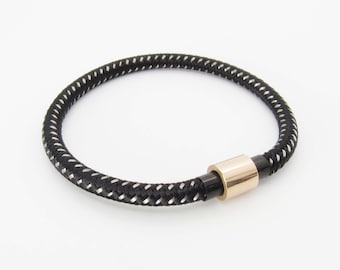 Black and Silver Poly Leather Cord Bracelet with Magnetic Clasp, Men's Poly Leather Cord Bracelet, Women's Bracelet, Men's Fashion Bracelet