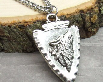 Wolf Arrowhead Pendant Necklace, Tribal Jewelry, Men's Jewelry, Men's Necklace, Native Pendant, Woman Necklace