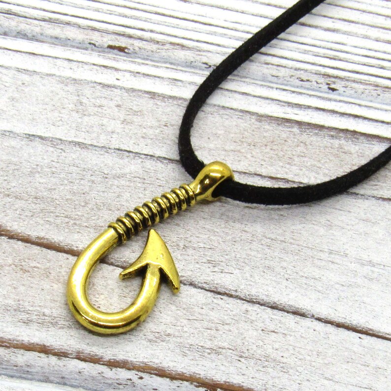 Antique Gold Tone Fish Hook Pendant Necklace Fish Hook Charm Etsy