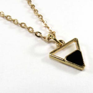 Gold Toned Black Enamel Triangle Pendant, Geometric Design Necklace, Open Triangle Pendant, Men's Necklace, Men's Jewelry, Women's Necklace