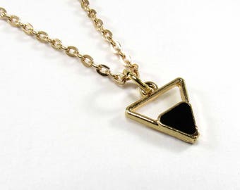 Gold Toned Black Enamel Triangle Pendant, Geometric Design Necklace, Open Triangle Pendant, Men's Necklace, Men's Jewelry, Women's Necklace
