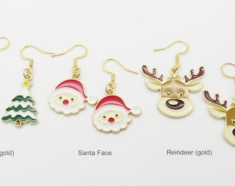 Holiday Earrings, Christmas Jewelry, Hypo Allergenic Ear Hoops, Holiday Fashion Jewelry, Tree Earrings, Santa Earrings, Reindeer Earrings
