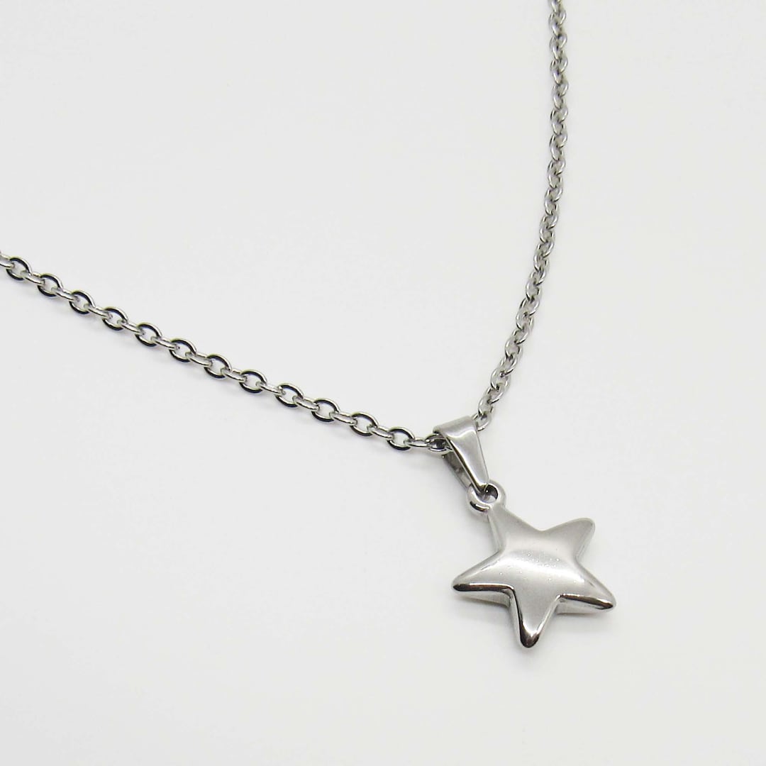 Silver Stainless Steel Star Pendant Necklace, Men's Necklace Silver Stainless Steel Star Pendant Necklace, Men's Necklace