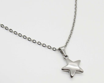 Silver Stainless Steel Star Pendant Necklace, Men's Necklace, Dimensional Star Pendant, Men's Jewelry, Celestial Jewelry, Woman's Necklace