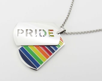 Pride Rainbow Stainless Steel Dog Tags Pendant Necklace, Pride Jewelry, Hypo Allergenic Jewelry, Men's Jewelry, Woman Necklace, LGBTQ
