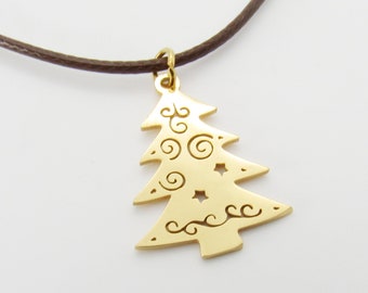 201 Stainless Steel Gold Tone Christmas Tree Charm Pendant, Men's Necklace, Hypo Allergenic Jewelry, Woman's Necklace, Charm Pendant Jewelry