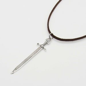 Medieval Long Sword Pendant Necklace, Men's Necklace, Medieval Kings Sword, Medieval Sword Pendant, Woman's Necklace Brown Suede Cord