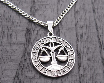 Libra Zodiac Sign Pendant Necklace, Men's Necklace, Astrological Pendant, Men's Jewelry, Stainless Steel Jewelry, Woman's Necklace