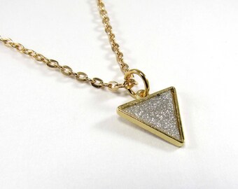 Gold Plated Triangle Silver Glitter Pendant, Geometric Design Necklace, Women's Jewelry, Men's Necklace, Men's Jewelry, Women's Necklace