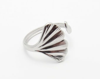304 Stainless Steel Open Ginkgo Flower Ring, Women's Gingko Flower Ring, Open Adjustable Ring, Boho Style Ring For Women