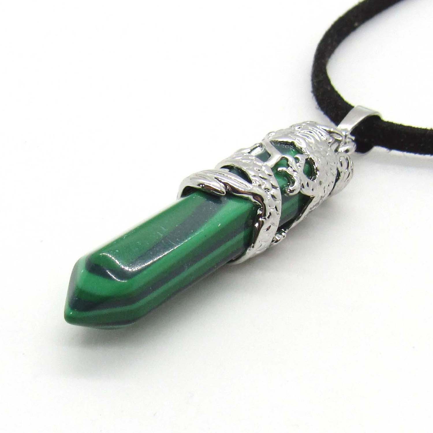 Synthetic Malachite Pendant Necklace, Silver Tone Dragon Wrap Detail ...