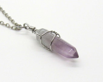 Light Color Amethyst Crystal Wire Wrapped Pendant, Men's Necklace, Amethyst Gemstone Pendant, Healing Crystal Necklace, Women's Necklace