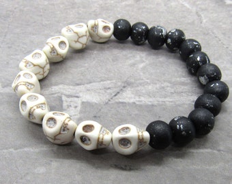 Halloween Bracelet, Skull Beads Bracelet, Hinoki Wood Beads Bracelet, Men's Bracelet, Women's Bracelet, Halloween Costume Jewelry