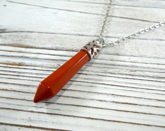 Red Jasper Bullet Pendant, Red Jasper Gemstone Necklace, Chakra Healing Gemstone Necklace, Tribal Jewelry Men's Necklace, Women's Necklace