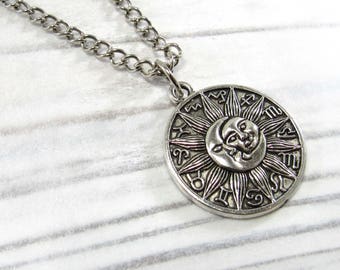 HOROSCOPE ZODIAC Sun Moon Celestial Calender Glass Tile Pendant Necklace HOROSCOPE ZODIAC Sun Moon Celestial Calender Glass Tile Pendant Necklace