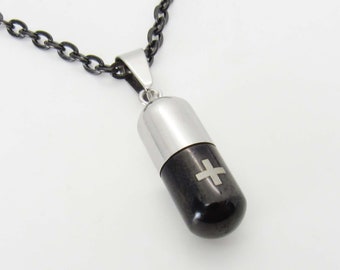 Stainless Steel Pill Capsule with rubber ring, Water tight Stash Pendant, Men's Necklace, Woman's Necklace, Capsule Pendant