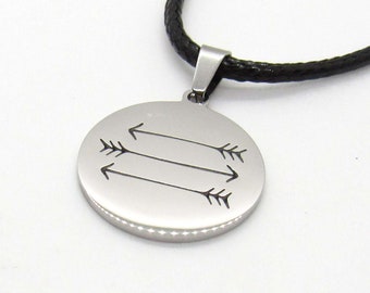 Stainless Steel Flat Round 3 Arrows Tag Pendant Necklace, Nature Pendant, Cord Necklace, Men's Necklace, Men's Jewelry, Women's Necklace