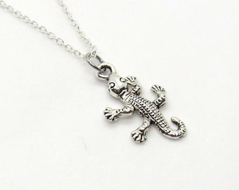 Gecko Small Charm Pendant Necklace, Gecko Charm, Lizard Charm Pendant, Men's Necklace, Women's Jewelry, Layered Charms Necklace