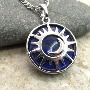 Sun & Moon with Lapis Lazuli Pendant Necklace, Men's Lapis Lazuli Pendant Necklace, Women's Necklace, Celestial Jewelry, Men's Jewelry