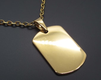 Stainless Steel Gold Dog Tag Pendant, Hypo Allergenic Jewelry, Men's Necklace, Military Jewelry, Men's Jewelry, Woman Necklace