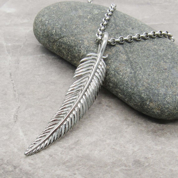 Saint Laurent Feather Pendant Necklace in Metallic for Men | Lyst
