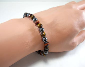 Tiger Iron and Hematite Bead Gemstone Bracelet, Fashion Bracelet, Men's Bracelet, Women's Bracelet, Men's Jewelry, Women's Jewelry