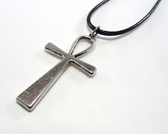 Ankh Pendant, Antique Silver Tone, Men's Necklace, Women's Necklace, Corded Necklace, Spiritual Pendant Necklace