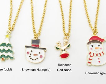 Christmas Holiday Charm Necklaces, Snowman Charm, Tree Charm, Reindeer Charm, Women's Jewelry, Men's Holiday Necklace, Holiday Charms