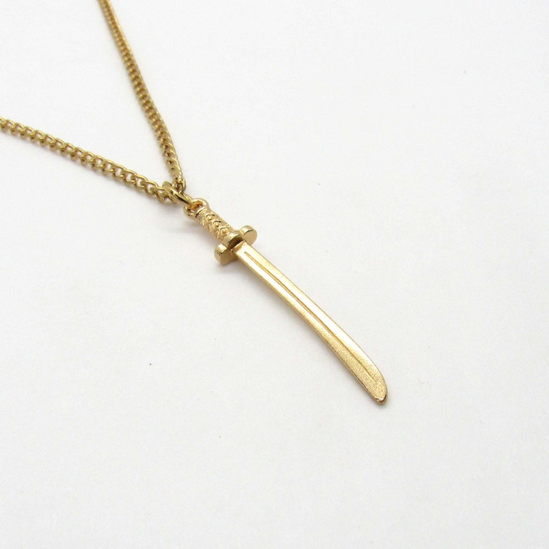 Gold Tone Katana Sword Pendant Necklace Men's Necklace Etsy