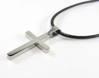 Stainless Steel Cross Pendant, Hypo Allergenic Jewelry, Cord Necklace, Spiritual Jewelry, Men's Necklace, Men's Jewelry, Woman Necklace