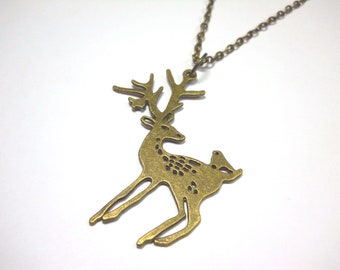Reindeer Pendant Bronze Necklace, Reindeer Pendant, Christmas Reindeer, Reindeer Charm, Women's Necklace, Men's Necklace