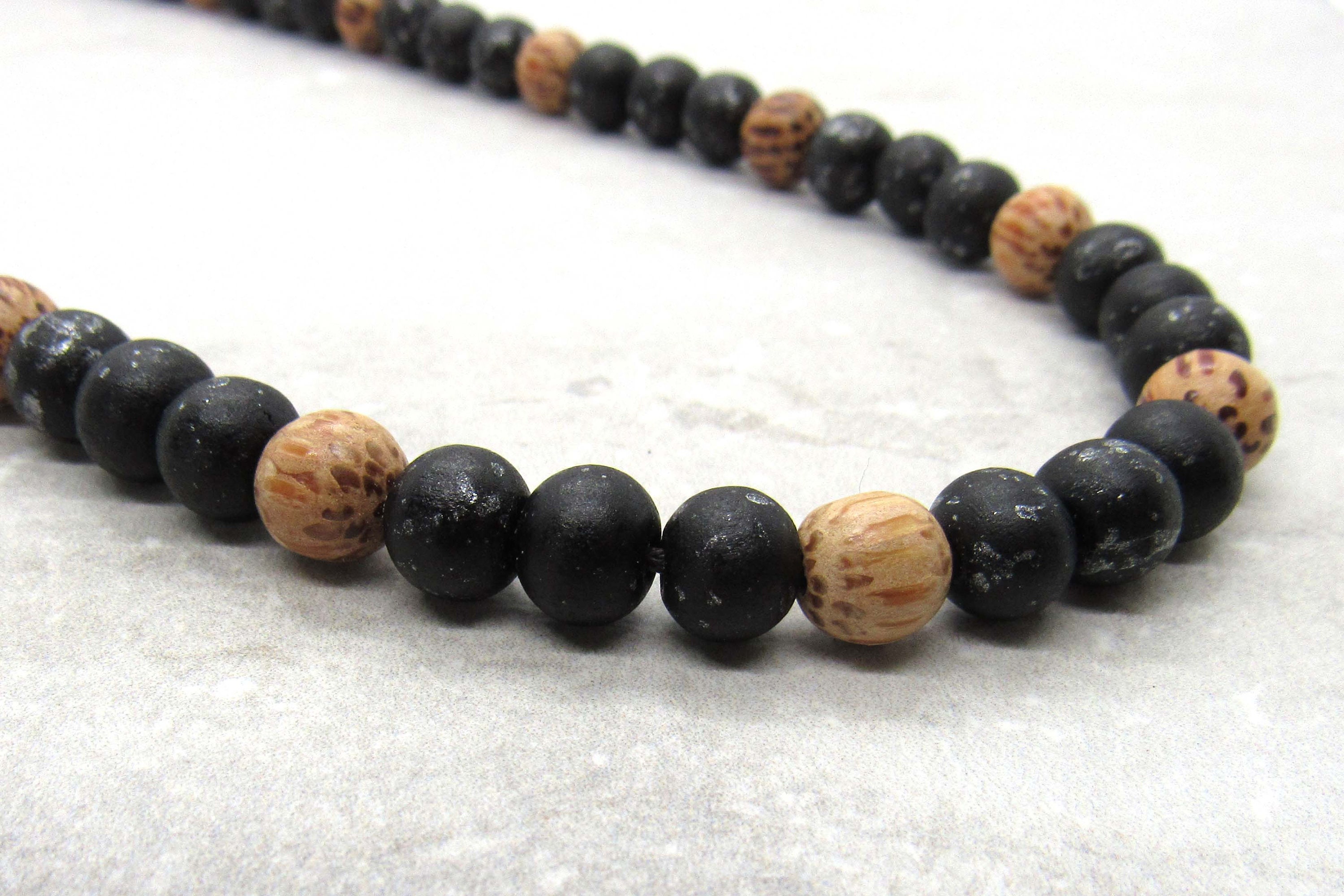 Black wooden bead necklace best sale