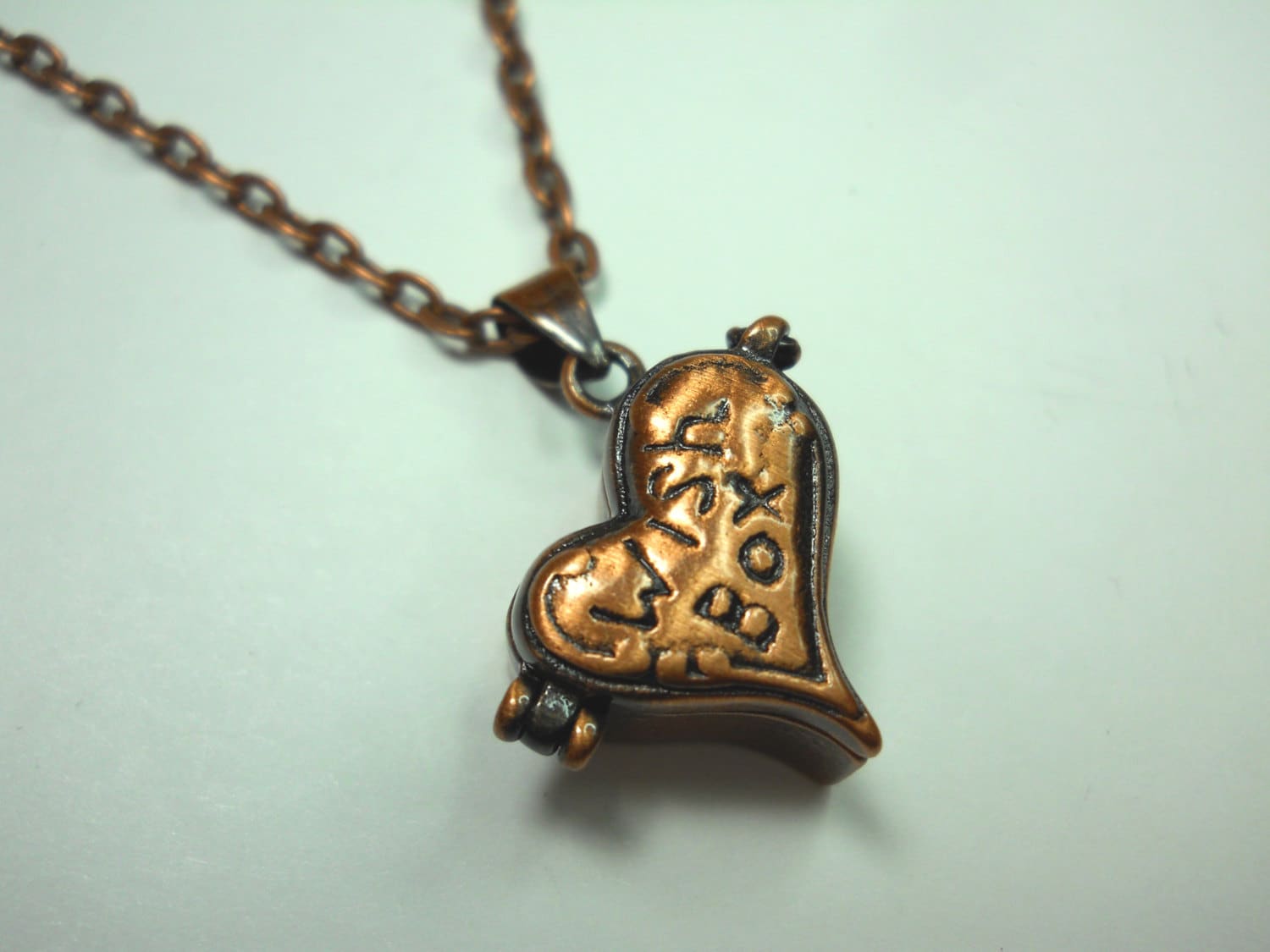 Heart Shape Wish Box Pendant, Antique Copper Tone, Pill Box Necklace