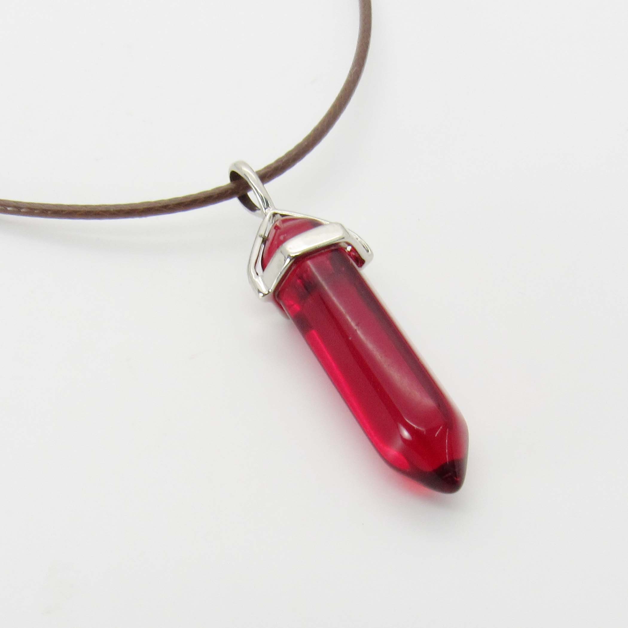 Faceted Dark Red Bullet Glass Pendant, Woman\'s Necklace, Jewelry for Women,  Colored Glass Jewelry, Men\'s Necklace