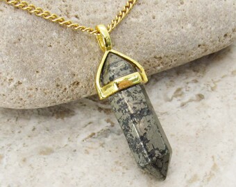 Natural Pyrite Faceted Bullet Cut Gemstone Pendant Necklace, Men's Necklace, Natural Pyrite Chakra Healing Gemstone, Women's Necklace