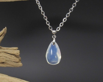 Opalite Clear Gemstone Drop Pendant Necklace, Men's Necklace, Opalite Teardrop Pendant, Women's Necklace, Gift for Men, Gift for Women